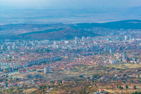 Aerial view of Sliven from Karandila peak, Bulgariaの写真素材