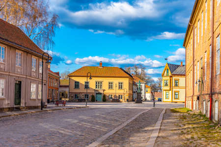 Torvet square in Fredrikstad with statue of the founder of the city - king Fredrik II, Norwayの写真素材