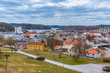 Aerial view of Norwegian city Haldenの写真素材