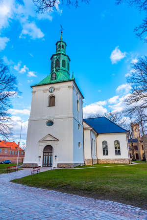 White church of Saint Menighet in Fredrikstad, Norwayの写真素材