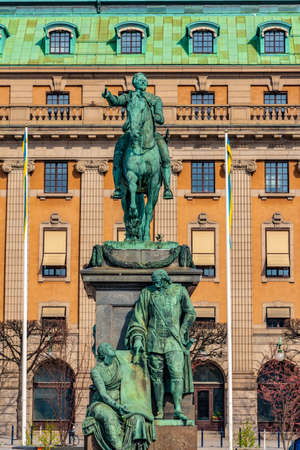 Statue of Swedish king Gustav II Adolf in Stockholm, Swedenの写真素材