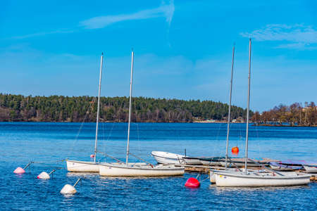 Boats mooring at lake Malaren in Sweden