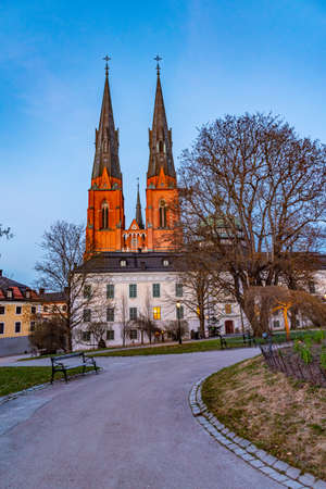 Sunset view of Uppsala cathedral in Swedenの写真素材