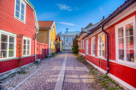 Traditional timber buildings in Gamla Stan quarter of Gavle, Swedenの写真素材