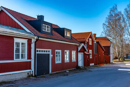 Traditional timber buildings in Gamla Stan quarter of Gavle, Swedenの写真素材