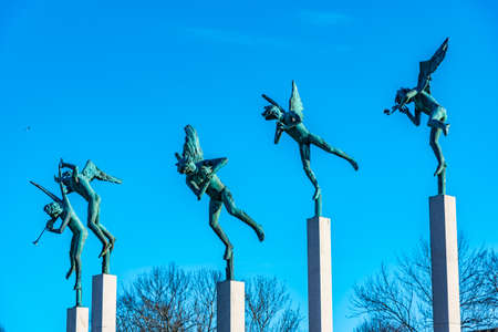 Statue of musical angels at badhaus najaden at Gavle, Swedenの写真素材