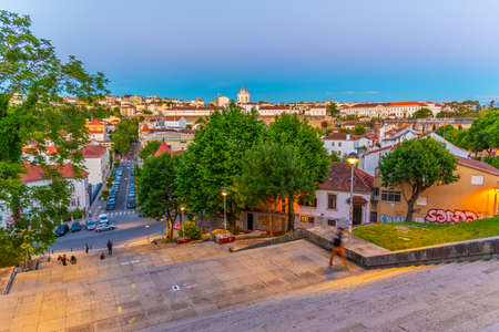Sunset view of Escadas Monumentais stairway at Coimbra, Portugalの写真素材