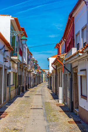 Narrow street in the historical center of Viana do Castelo in Portugalの写真素材