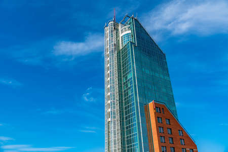 View of the Skrapan skyscraper in the center of Vasteras, Sweden