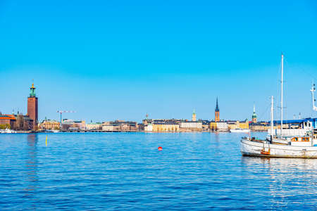 Town hall and Gamla stan in Stockholm viewed from Sodermalm island, Swedenのeditorial素材