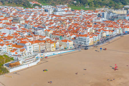 Aerial view of Portuguese seaside town Nazareの写真素材