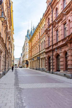 SUNDSVALL, SWEDEN, APRIL 18, 2019: View of a street in central Sundsvall, Sweden