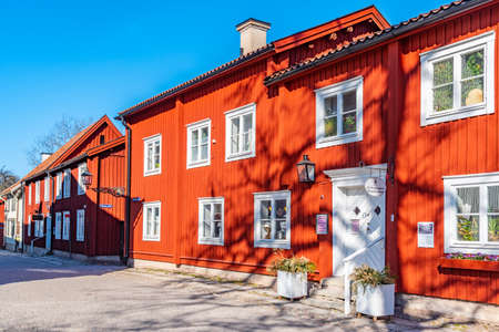 OREBRO, SWEDEN, APRIL 19, 2019: Beautiful old timber houses in Wadkoping historical quarter of Orebro, Swedenの写真素材