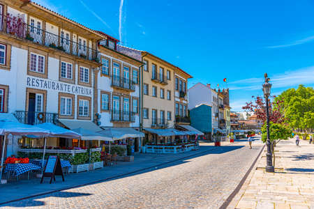 PONTE DE LIMA, PORTUGAL, MAY 24, 2019: Riverside of Ponte de Lima village in Portugalの写真素材