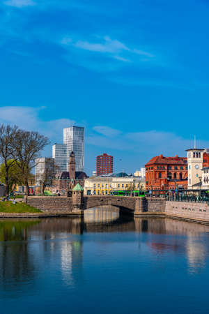 Skyline of Malmo dominated by the world maritime university, Swedenのeditorial素材