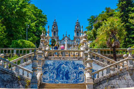 LAMEGO, PORTUGAL, MAY 26, 2019: Azulejo mosaic at staircase leading to the church of our lady of remedies in Lamego, Portugalのeditorial素材
