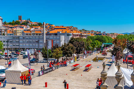 LAMEGO, PORTUGAL, MAY 26, 2019: People are strolling through the center of Lamego, Portugalのeditorial素材