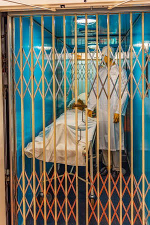 VIANA DO CASTELO, PORTUGAL, MAY 24, 2019: Hospital room at the Gil Eannes ship moored at Viana do Castelo in Portugalのeditorial素材