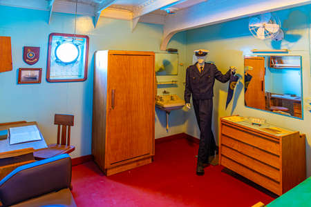 VIANA DO CASTELO, PORTUGAL, MAY 24, 2019: Cabins inside of Gil Eannes ship moored at Viana do Castelo in Portugalのeditorial素材