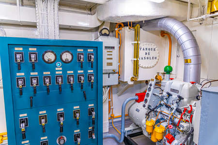 VIANA DO CASTELO, PORTUGAL, MAY 24, 2019: Machinery room of Gil Eannes ship moored at Viana do...