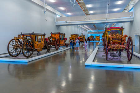 LISBON, PORTUGAL, MAY 29, 2019: Interior of the national museum of coaches in Belem, Lisbon, Portugalのeditorial素材