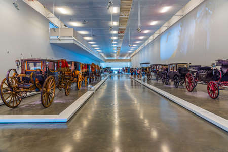 LISBON, PORTUGAL, MAY 29, 2019: Interior of the national museum of coaches in Belem, Lisbon, Portugalのeditorial素材