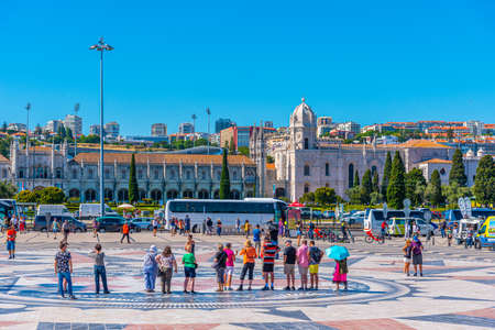 LISBON, PORTUGAL, MAY 29, 2019: People are walking towards mosteiro dos Jeronimos in Belem, Lisbon, Portugalのeditorial素材