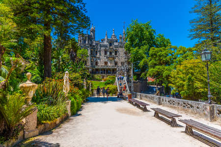 SINTRA, PORTUGAL, MAY 30, 2019:  People are strolling through grounds of Quinta da Regaleira palace in Sintra, Portugalのeditorial素材