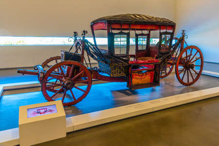 LISBON, PORTUGAL, MAY 29, 2019: Interior of the national museum of coaches in Belem, Lisbon, Portugalのeditorial素材