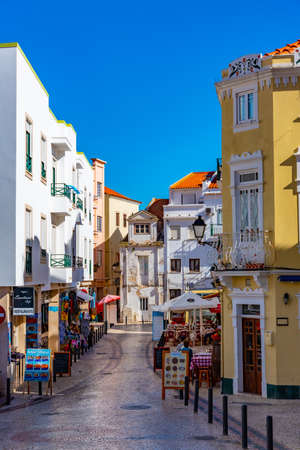 NAZARE, PORTUGAL, MAY 28, 2019: View of a narrow street in Nazare, Portugalのeditorial素材