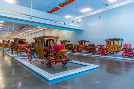 LISBON, PORTUGAL, MAY 29, 2019: Interior of the national museum of coaches in Belem, Lisbon, Portugalのeditorial素材