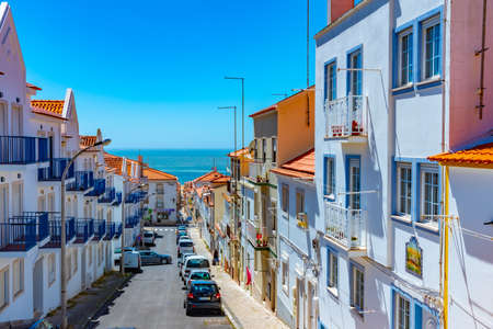 NAZARE, PORTUGAL, MAY 28, 2019: View of a narrow street in Nazare, Portugalのeditorial素材