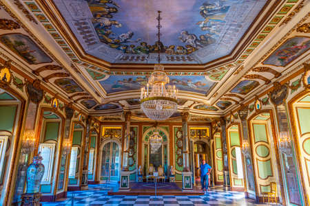 LISBON, PORTUGAL, MAY 31, 2019: Throne room inside of the Queluz palace at Lisbon, Portugalのeditorial素材