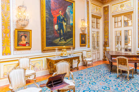 LISBON, PORTUGAL, MAY 31, 2019: Chamber inside of the Queluz palace at Lisbon, Portugalのeditorial素材