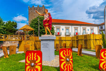 BRAGA, PORTUGAL, MAY 23, 2019: Reconstruction of roman military camp during Braga Romana festival in...