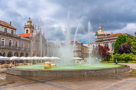 BRAGA, PORTUGAL, MAY 23, 2019: View of Praca da Republica in the historical center of Braga,...