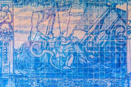 VISEU, PORTUGAL, MAY 20, 2019: Azulejo mosaics at the cathedral of Viseu, Portugalのeditorial素材