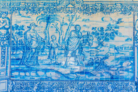 VISEU, PORTUGAL, MAY 20, 2019: Azulejo mosaics at the cathedral of Viseu, Portugal