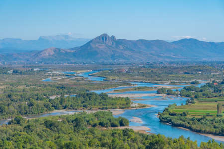 Meanders of Drin river in Albaniaの写真素材