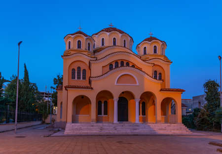 Sunset view of Church of Nativity of Christ in Shkoder, Albaniaの写真素材