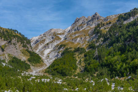 Beautiful landscape of Accursed Mountains viewed from Valbona-Theth hiking trail in Albania