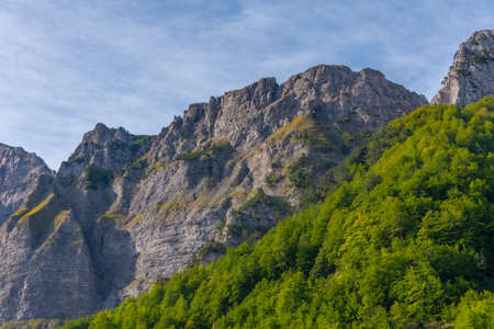 Beautiful landscape of Accursed Mountains viewed from Valbona-Theth hiking trail in Albania