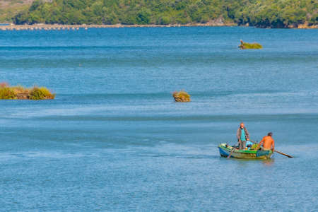 Fishermen at Butrint National Park in Albaniaの写真素材