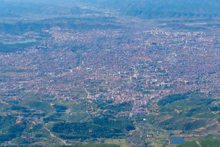 Aerial view of Tirana from Dajti mountain in Albaniaの写真素材