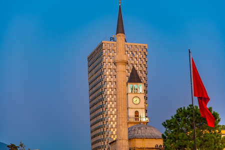 Sunset view of Ethem Bey mosque in Tirana, Albaniaの写真素材