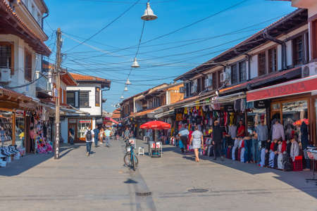 PEJA, KOSOVO, SEPTEMBER 17, 2019: People are strolling through bazaar in Peja, Kosovoの写真素材