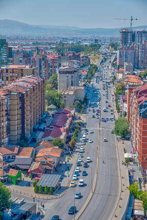 Aerial view of Bill Clinton boulevard in Prishtina, Kosovoのeditorial素材