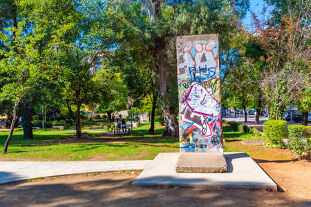 TIRANA, ALBANIA, SEPTEMBER 28, 2019: Piece of Berlin wall donated to Albaniaのeditorial素材