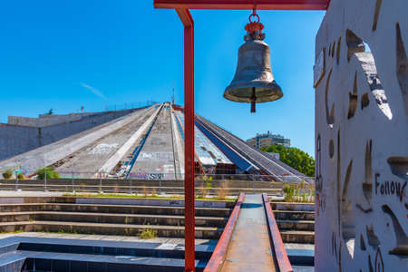 TIRANA, ALBANIA, SEPTEMBER 28, 2019: Peace bell in Tirana reminding civil war in Albania
