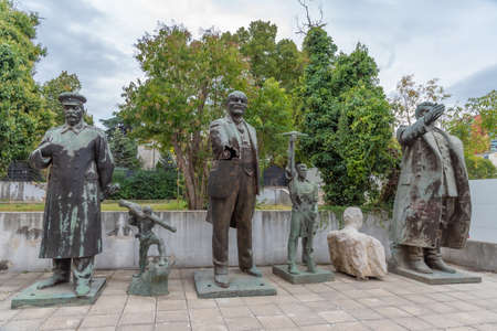 Statues of Stalin, Lenin and Hoxha in Tirana, Albaniaのeditorial素材
